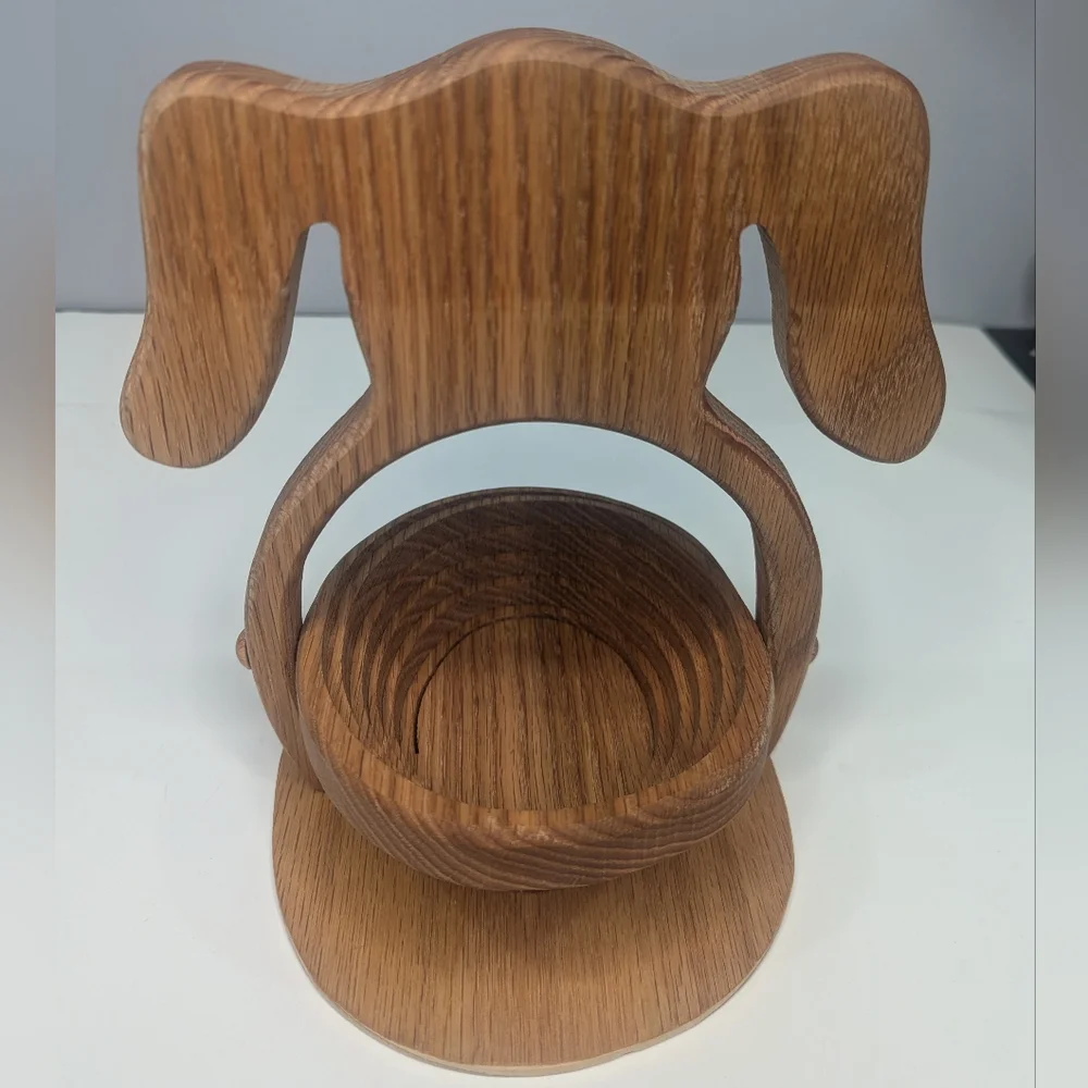 Oak Wooden Dog-Shaped Collapsible Egg Holder/Candy Dish/Basket